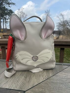 EUC Betsey Johnson Vintage Cream Full Size Bunny-Ear Backpack with Carrot Pouch